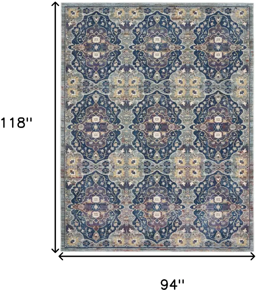 Ivory Navy Blue and Yellow Floral Distressed Non Skid Area Rug Photo 3