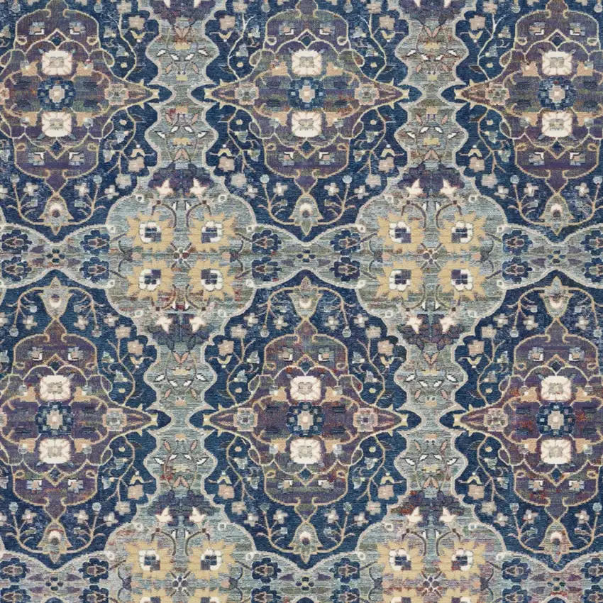 Ivory Navy Blue and Yellow Floral Distressed Non Skid Area Rug Photo 8