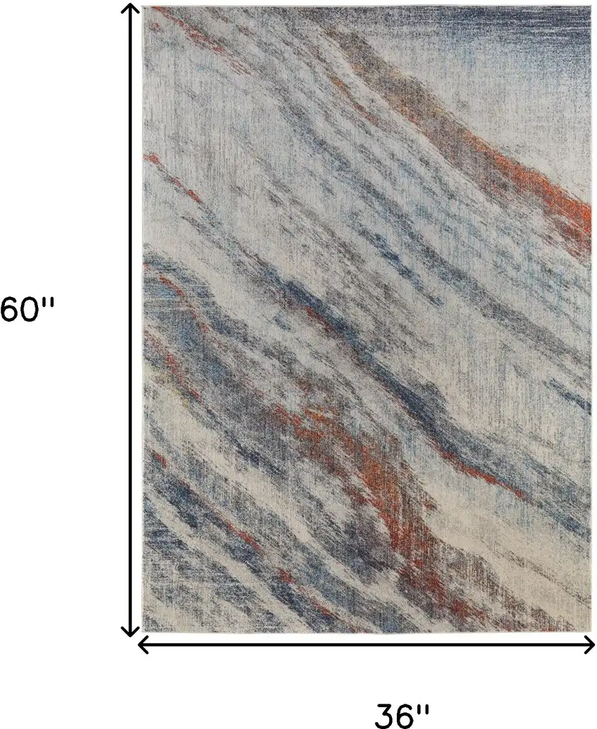 Ivory Orange And Blue Abstract Power Loom Stain Resistant Area Rug Photo 10