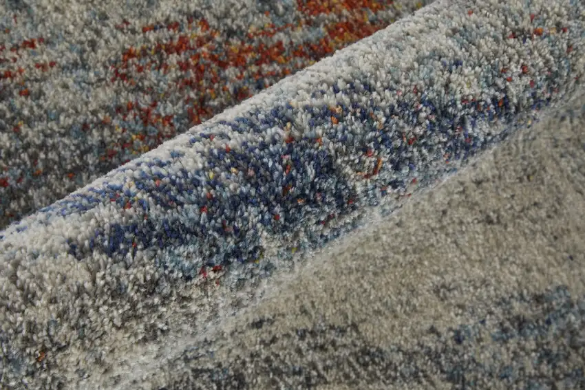 Ivory Orange And Blue Abstract Power Loom Stain Resistant Area Rug Photo 9