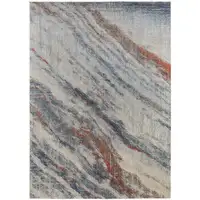 Photo of Ivory Orange And Blue Abstract Power Loom Stain Resistant Area Rug