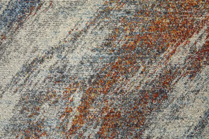 Ivory Orange And Blue Abstract Power Loom Stain Resistant Area Rug Photo 4
