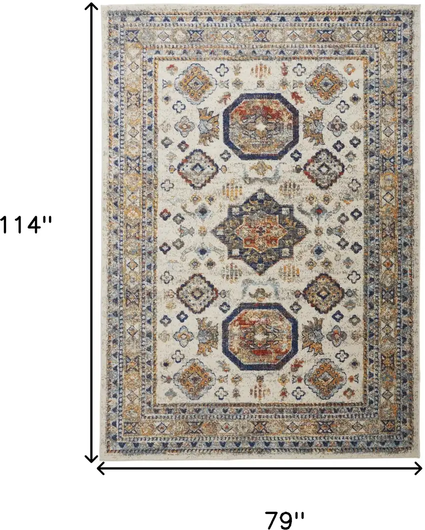 Ivory Orange And Blue Floral Stain Resistant Area Rug Photo 10