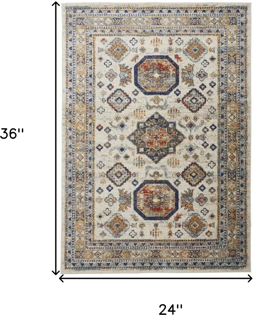Ivory Orange And Blue Floral Stain Resistant Area Rug Photo 9