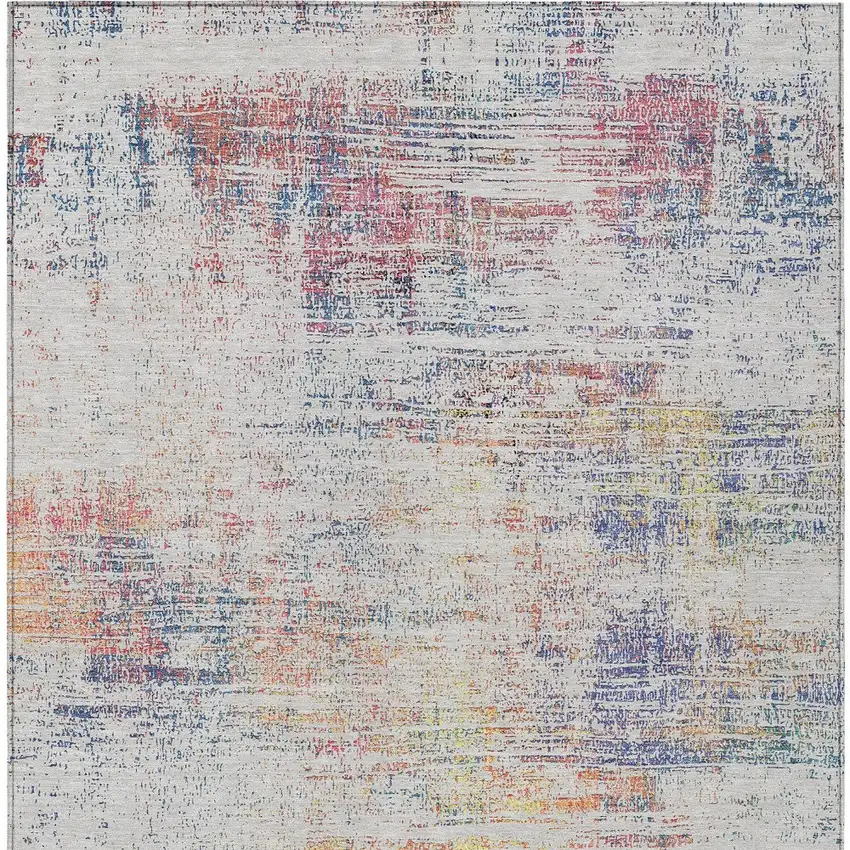 Ivory Orange And Blush Abstract Washable Indoor Outdoor Area Rug Photo 6