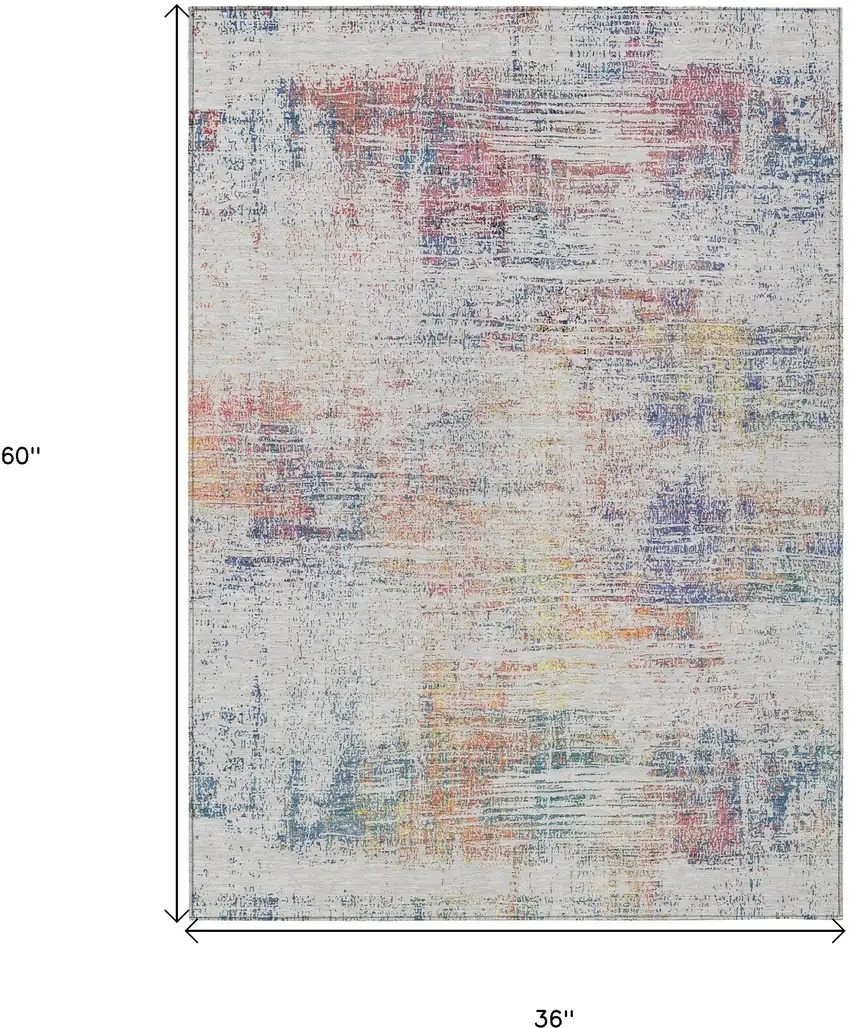 Ivory Orange And Blush Abstract Washable Indoor Outdoor Area Rug Photo 3