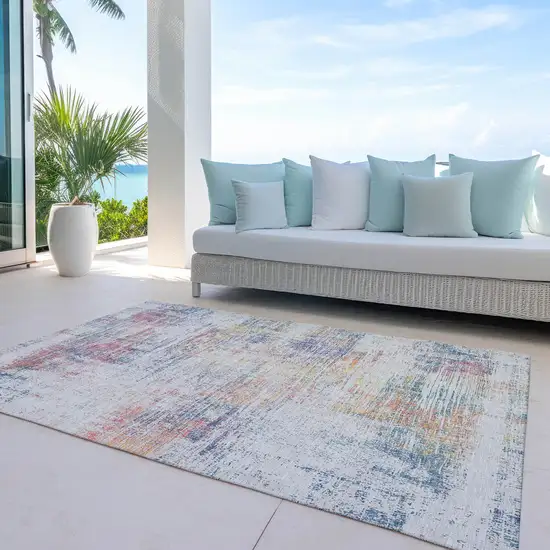 Ivory Orange And Blush Abstract Washable Indoor Outdoor Area Rug Photo 7