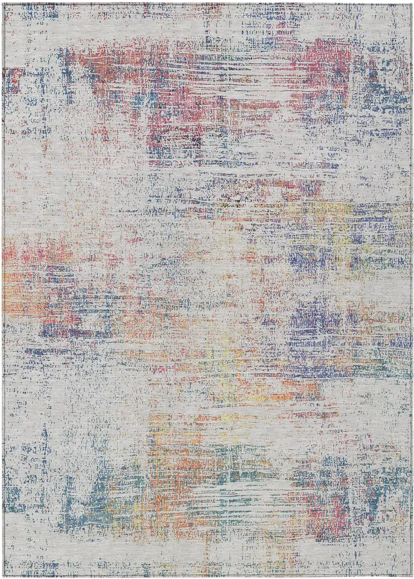 Ivory Orange And Blush Abstract Washable Indoor Outdoor Area Rug Photo 1