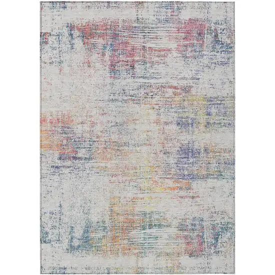 Ivory Orange And Blush Abstract Washable Indoor Outdoor Area Rug Photo 1