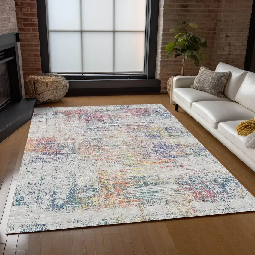 Ivory Orange And Blush Abstract Washable Indoor Outdoor Area Rug Photo 7