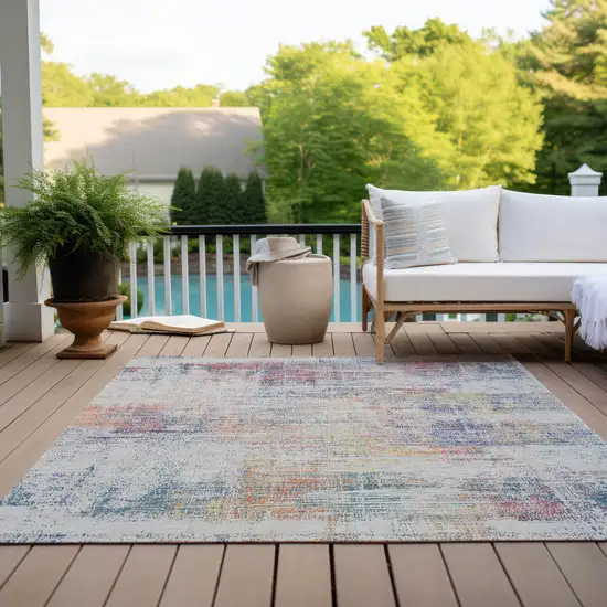 Ivory Orange And Blush Abstract Washable Indoor Outdoor Area Rug Photo 8