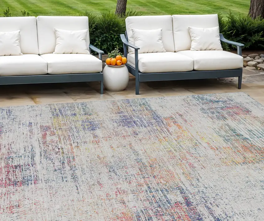 Ivory Orange And Blush Abstract Washable Indoor Outdoor Area Rug Photo 1