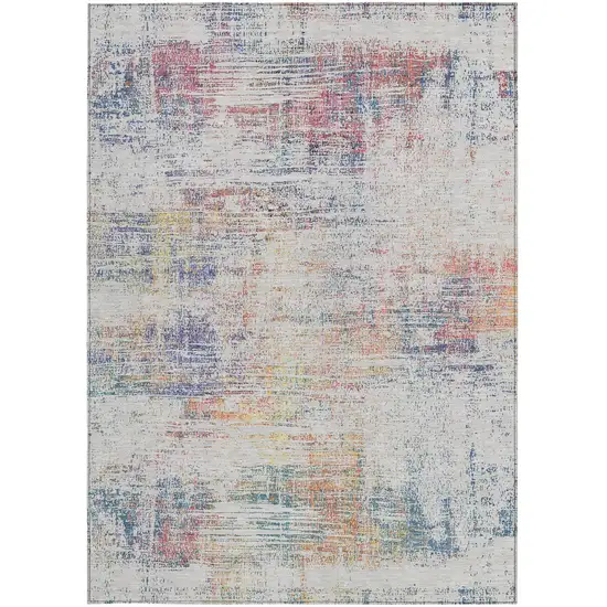Ivory Orange And Blush Abstract Washable Indoor Outdoor Area Rug Photo 5