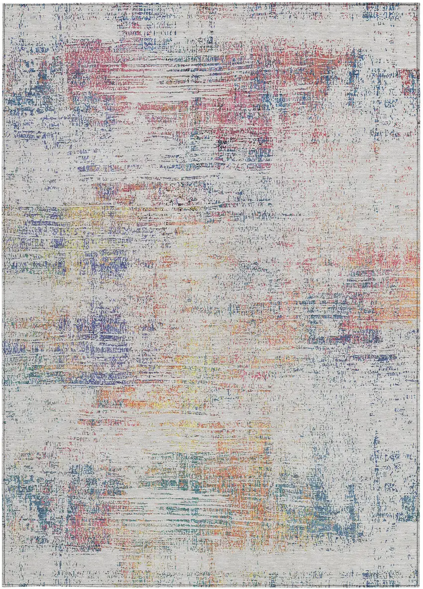 Ivory Orange And Blush Abstract Washable Indoor Outdoor Area Rug Photo 3