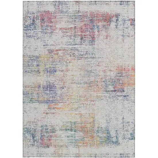 Ivory Orange And Blush Abstract Washable Indoor Outdoor Area Rug Photo 4