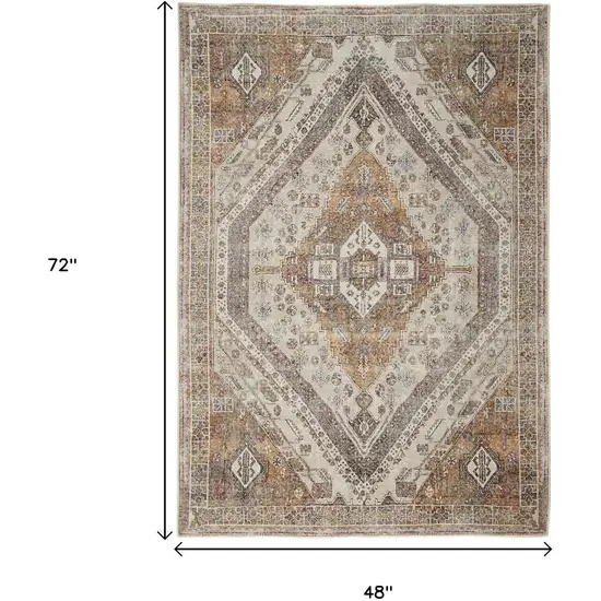 Brown Ivory And Orange Medallion Area Rug Photo 3
