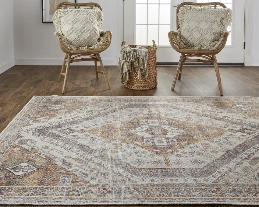 Ivory Orange And Brown Abstract Area Rug Photo 9