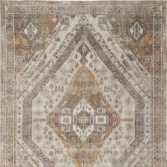 Brown Ivory And Orange Medallion Distressed Washable Area Rug Photo 9