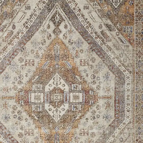 Brown Ivory And Orange Medallion Distressed Washable Area Rug Photo 8
