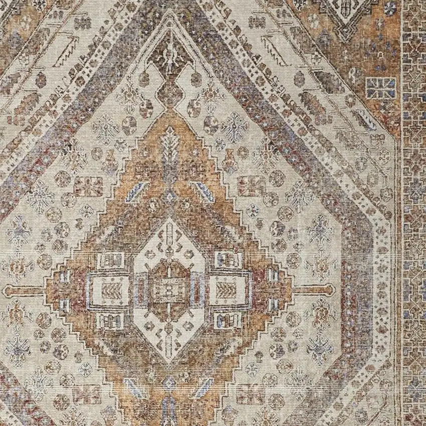 Brown Ivory And Orange Medallion Distressed Washable Area Rug Photo 8