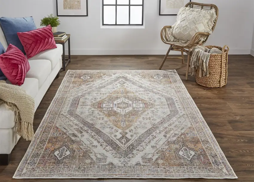 Ivory Orange And Brown Abstract Area Rug Photo 7