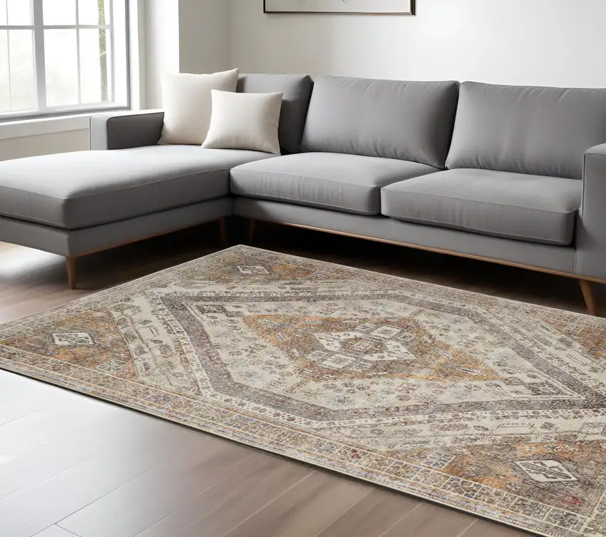 Brown and Ivory Abstract Area Rug Photo 2