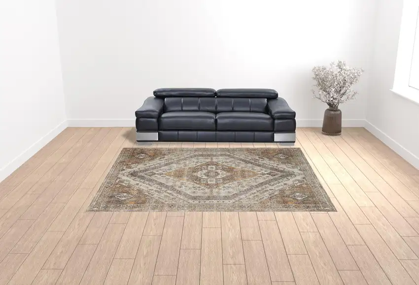 Ivory Orange And Brown Abstract Area Rug Photo 3