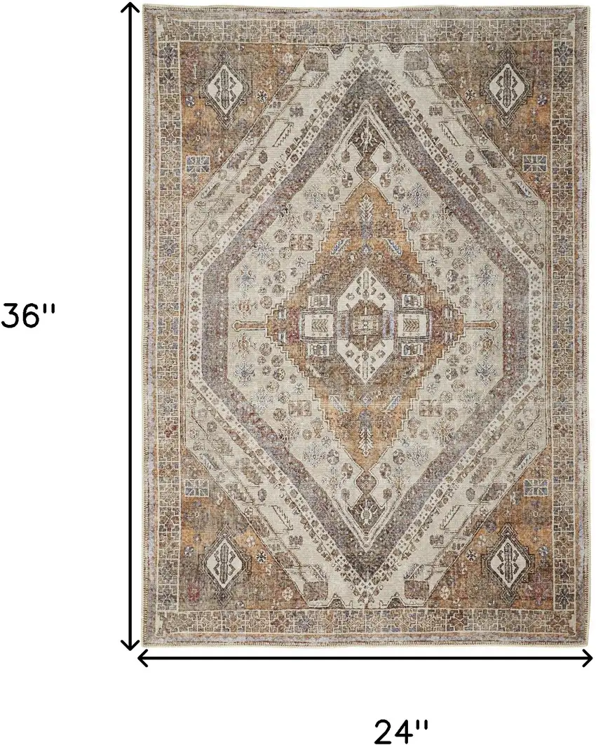 Ivory Orange And Brown Abstract Area Rug Photo 3
