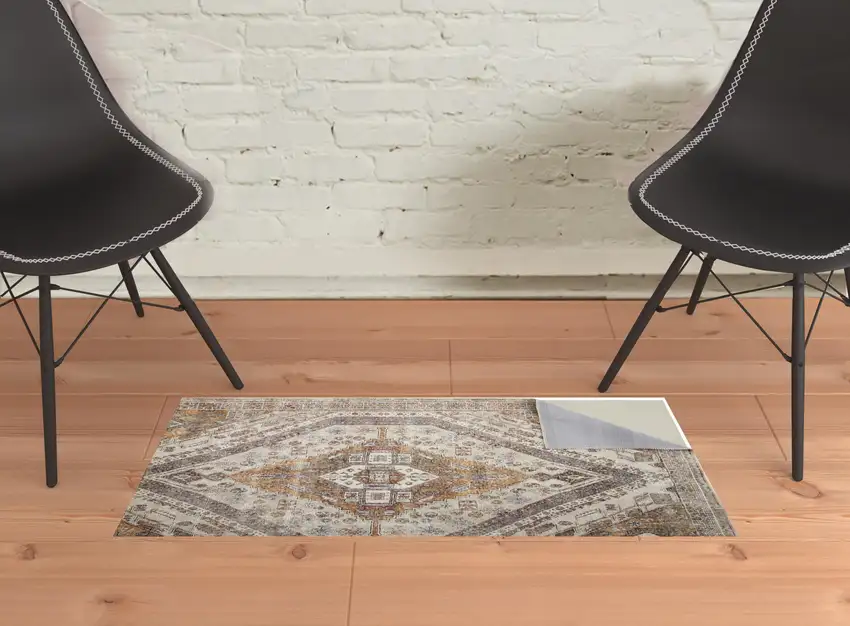 Ivory Orange And Brown Abstract Area Rug Photo 3