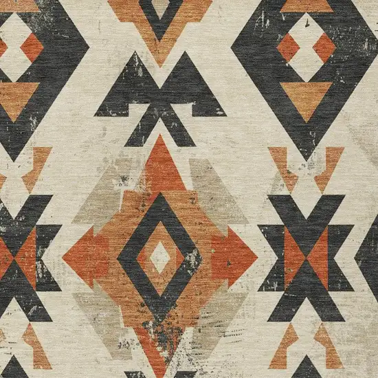 Ivory Orange And Charcoal Aztec Washable Indoor Outdoor Area Rug Photo 3