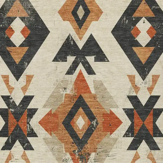 Ivory Orange And Charcoal Aztec Washable Indoor Outdoor Area Rug Photo 3