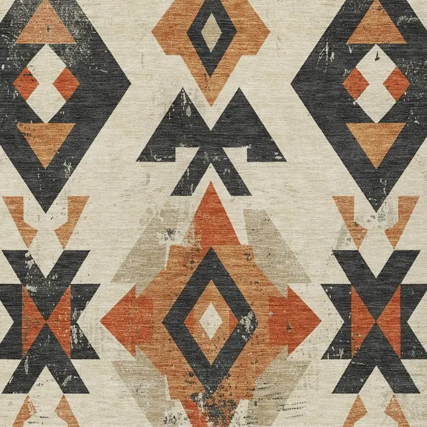 Ivory Orange And Charcoal Aztec Washable Indoor Outdoor Area Rug Photo 3