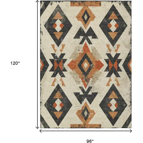 Ivory Orange And Charcoal Aztec Washable Indoor Outdoor Area Rug Photo 9