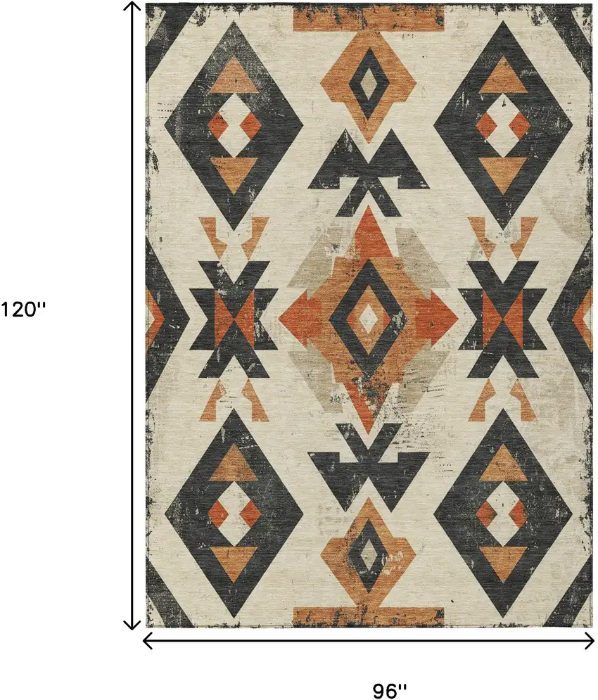 Ivory Orange And Charcoal Aztec Washable Indoor Outdoor Area Rug Photo 9