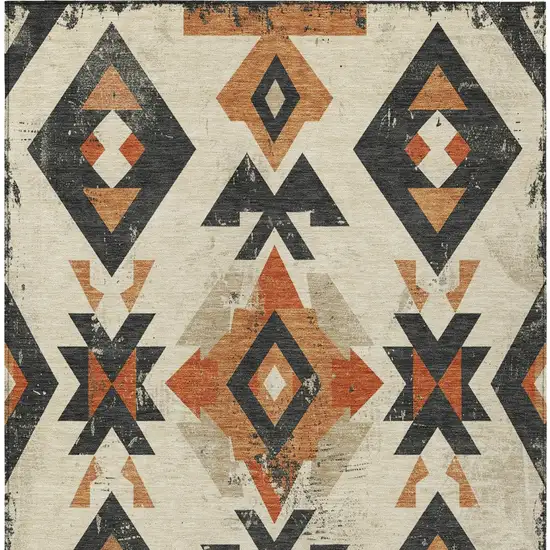 Ivory Orange And Charcoal Aztec Washable Indoor Outdoor Area Rug Photo 8