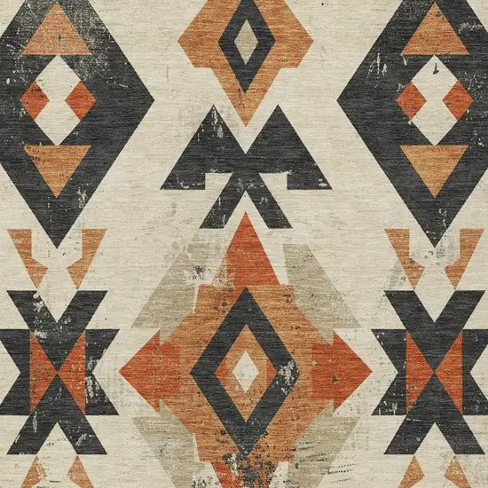 Ivory Orange And Charcoal Aztec Washable Indoor Outdoor Area Rug Photo 4