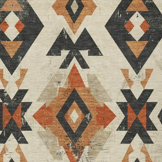 Ivory Orange And Charcoal Aztec Washable Indoor Outdoor Area Rug Photo 4