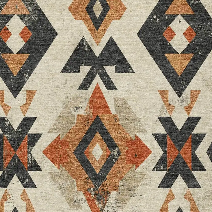 Ivory Orange And Charcoal Aztec Washable Indoor Outdoor Area Rug Photo 4