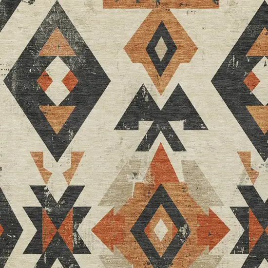 Ivory Orange And Charcoal Aztec Washable Indoor Outdoor Area Rug Photo 8