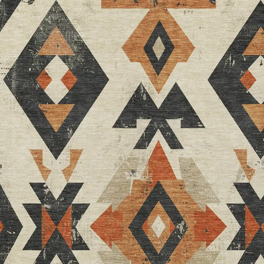Ivory Orange And Charcoal Aztec Washable Indoor Outdoor Area Rug Photo 8