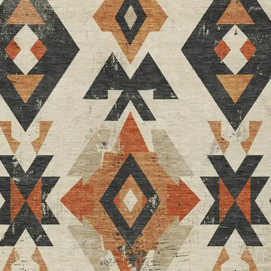 Ivory Orange And Charcoal Aztec Washable Indoor Outdoor Area Rug Photo 4