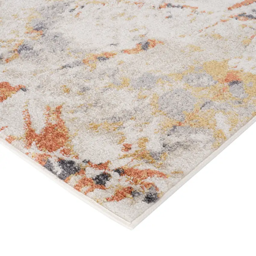 Ivory Orange And Gray Abstract Runner Rug Photo 7