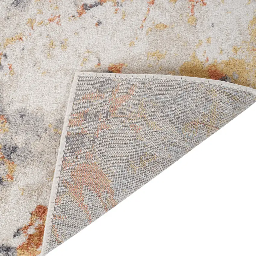 Ivory Orange And Gray Abstract Runner Rug Photo 8