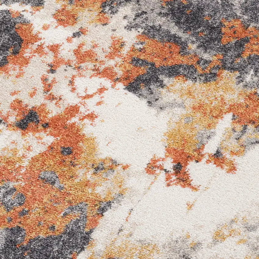 Ivory Orange And Gray Abstract Runner Rug Photo 3