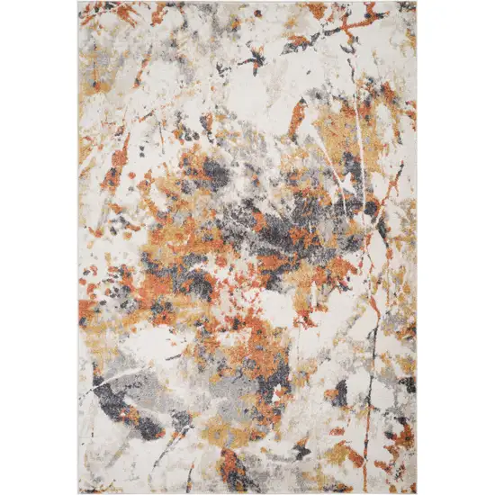 Ivory Orange And Gray Abstract Runner Rug Photo 2