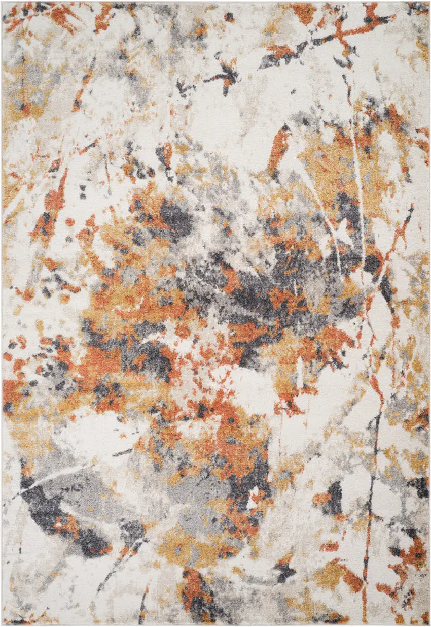 Ivory Orange And Gray Abstract Runner Rug Photo 2