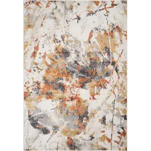 Photo of Ivory Orange And Gray Abstract Runner Rug