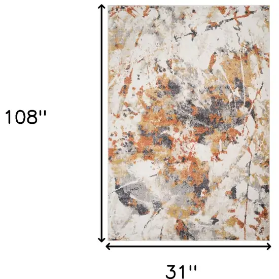 Ivory Orange And Gray Abstract Runner Rug Photo 5