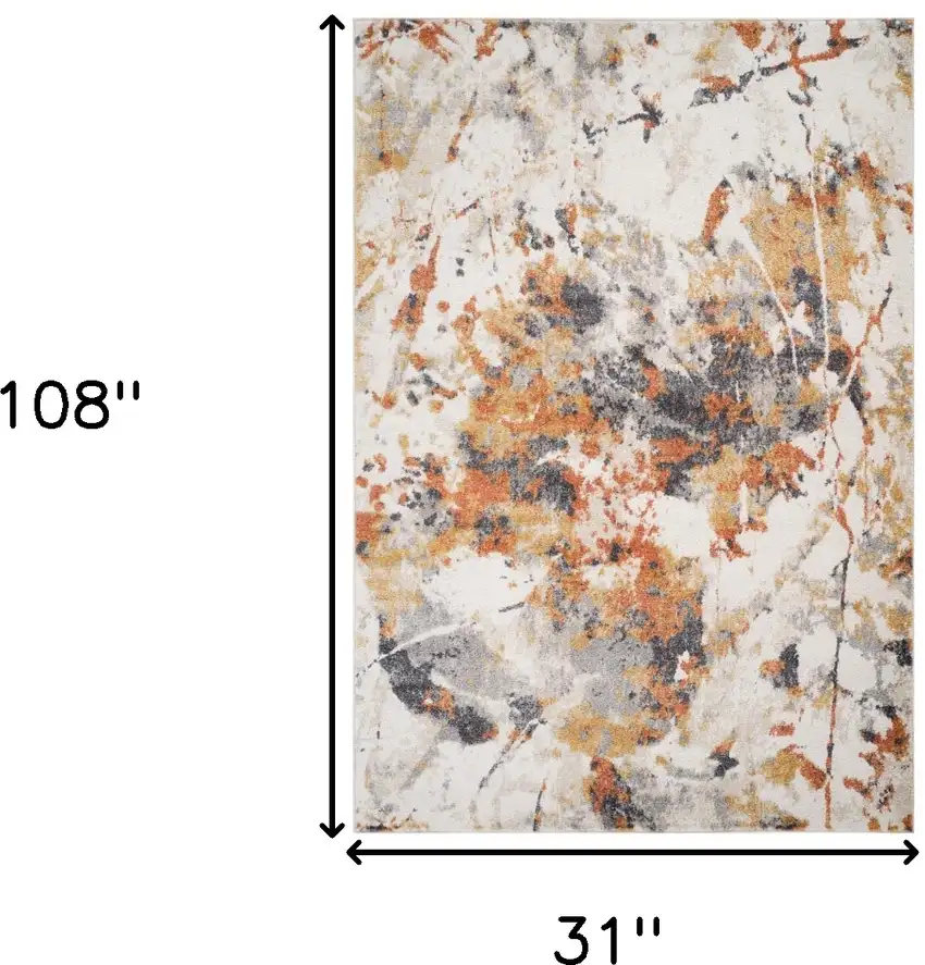 Ivory Orange And Gray Abstract Runner Rug Photo 5