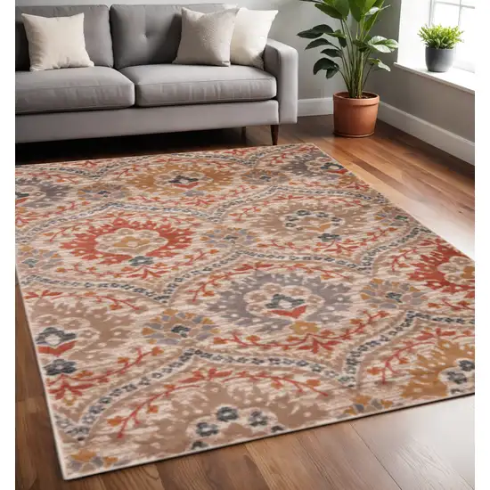 Orange And Ivory Floral Area Rug Photo 1